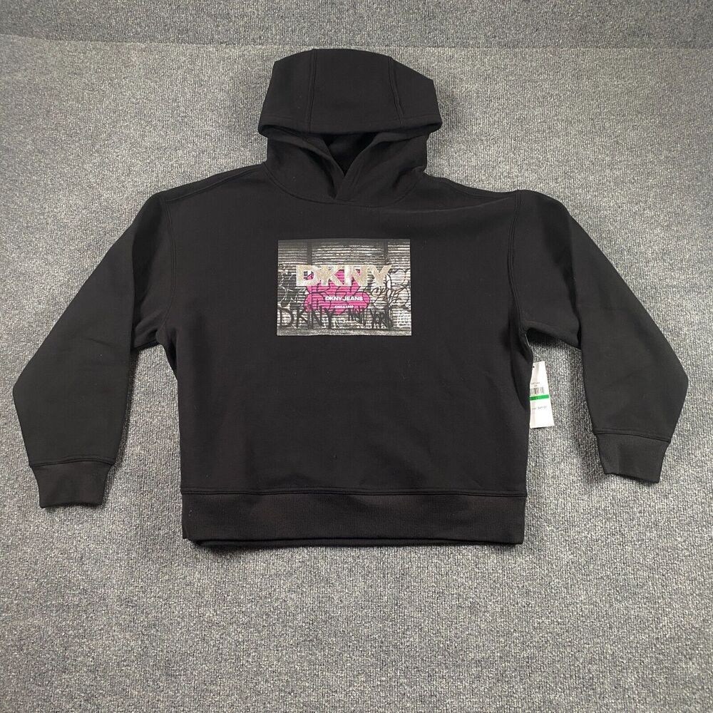 NWT DKNY Black Hoodie Pullover Womans Size L